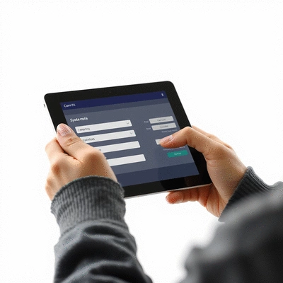 User submitting online form on tablet